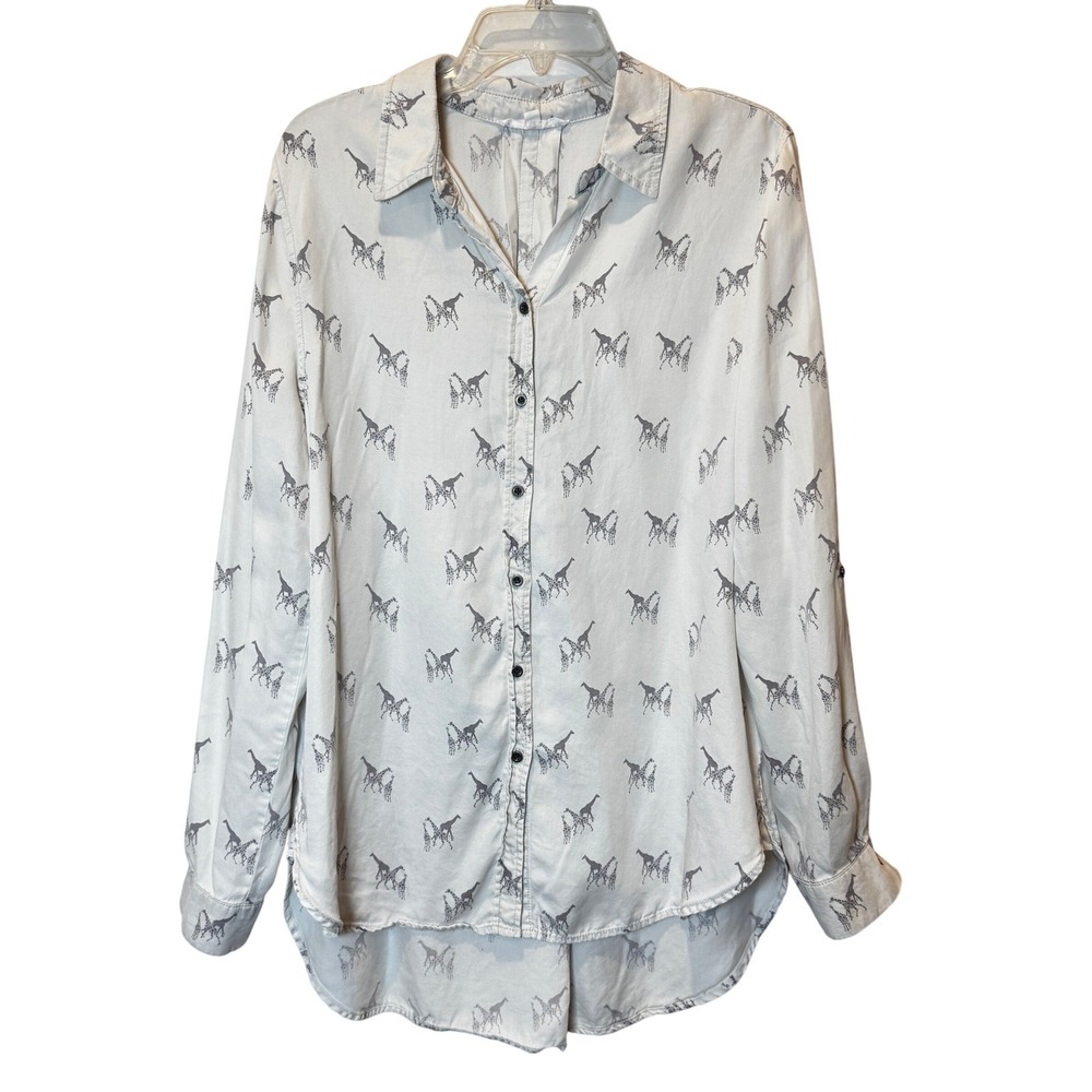 Jane + Delancey Button Down Womens XL Giraffe Print Grey Lyocell Safari Top Soft